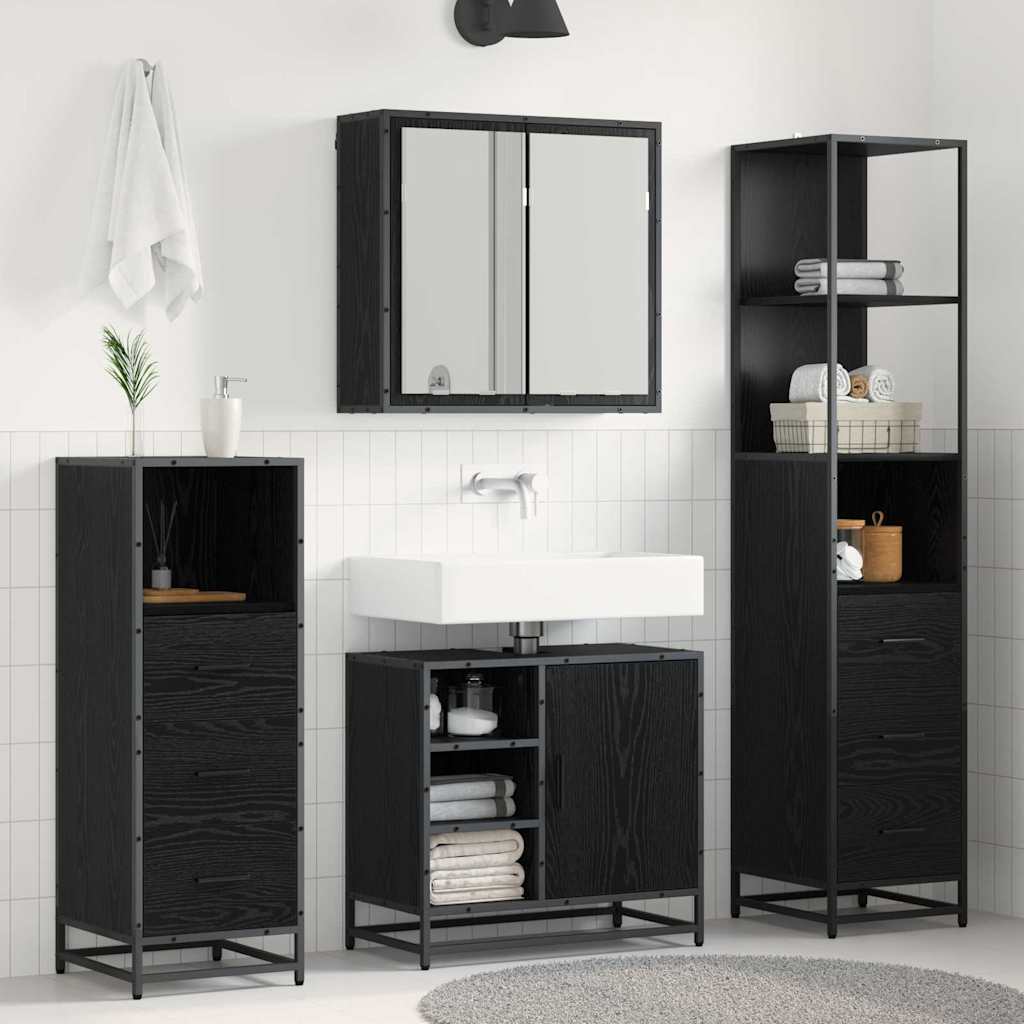 Bathroom Furniture Set 4 pcs Black Oak Engineered Wood