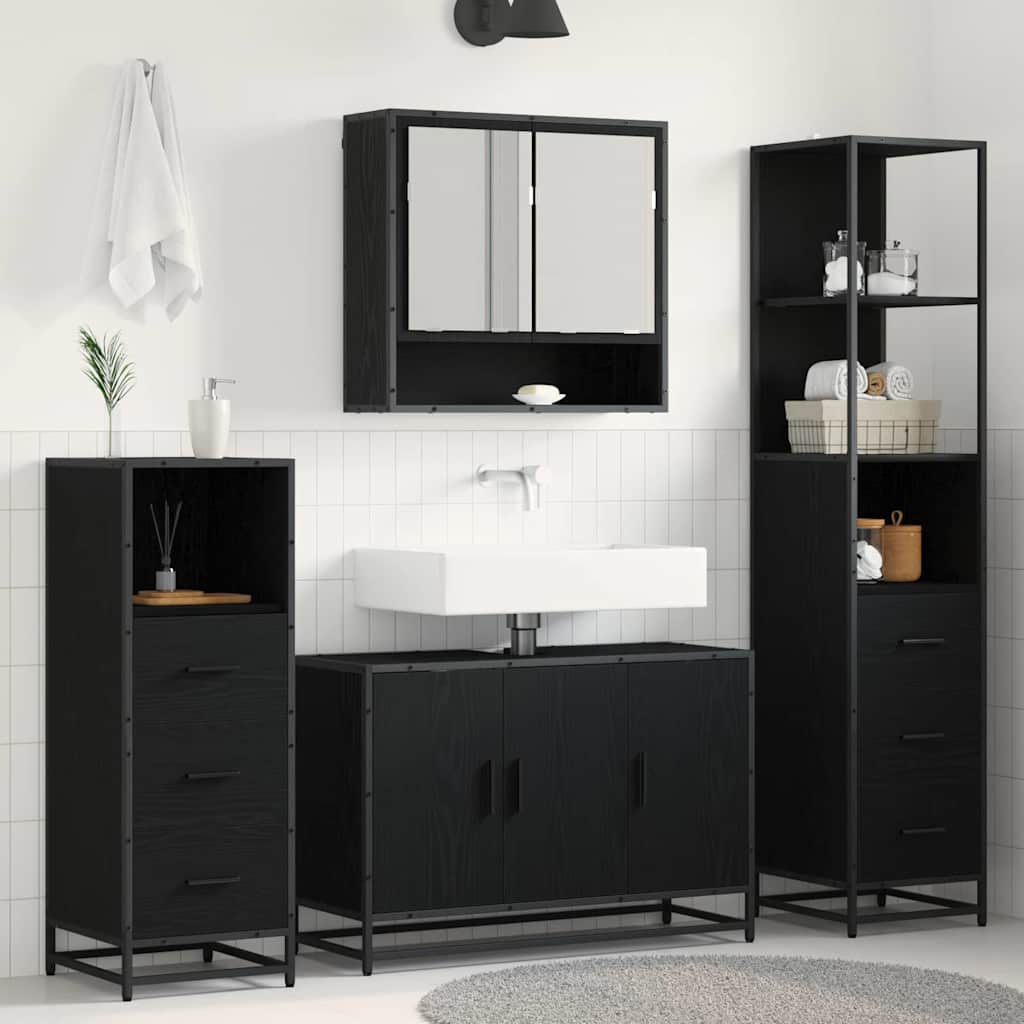 Bathroom Furniture Set 3 pcs Black Oak Engineered Wood