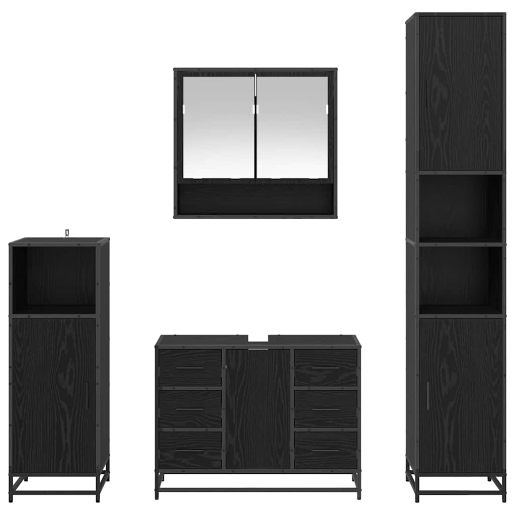 Bathroom Furniture Set 4 pcs Black Oak Engineered Wood