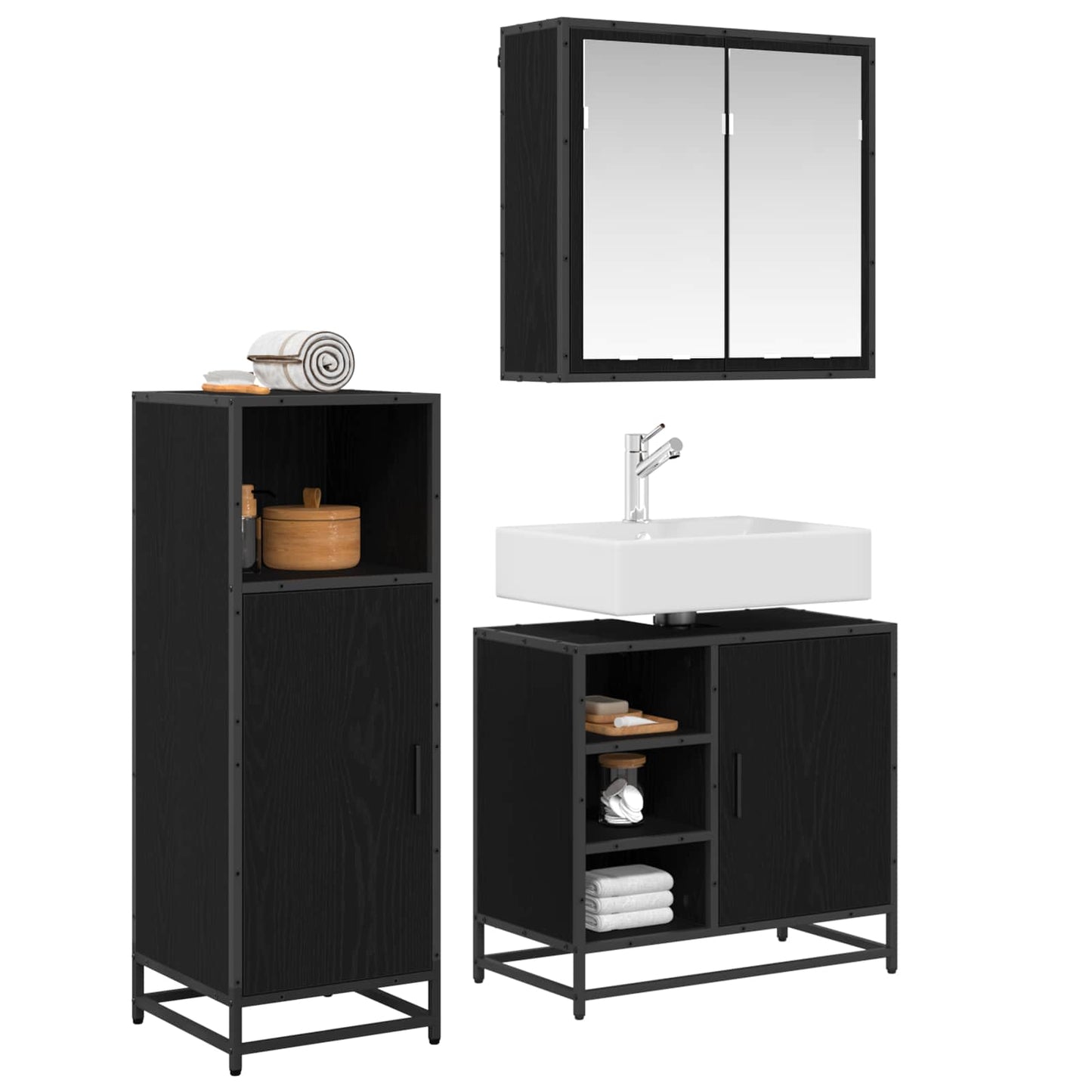 Bathroom Furniture Set 3 pcs Black Oak Engineered Wood
