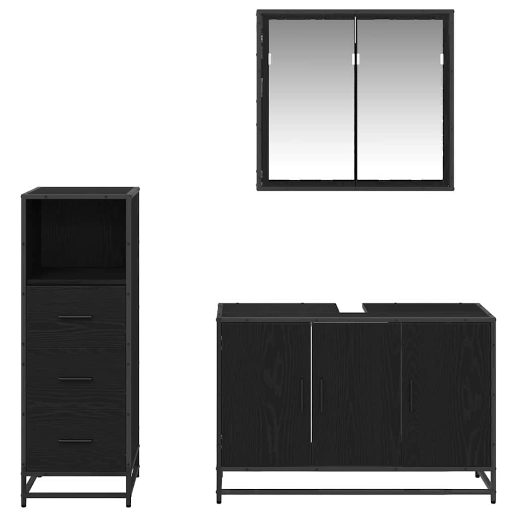 Bathroom Furniture Set 3 pcs Black Oak Engineered Wood