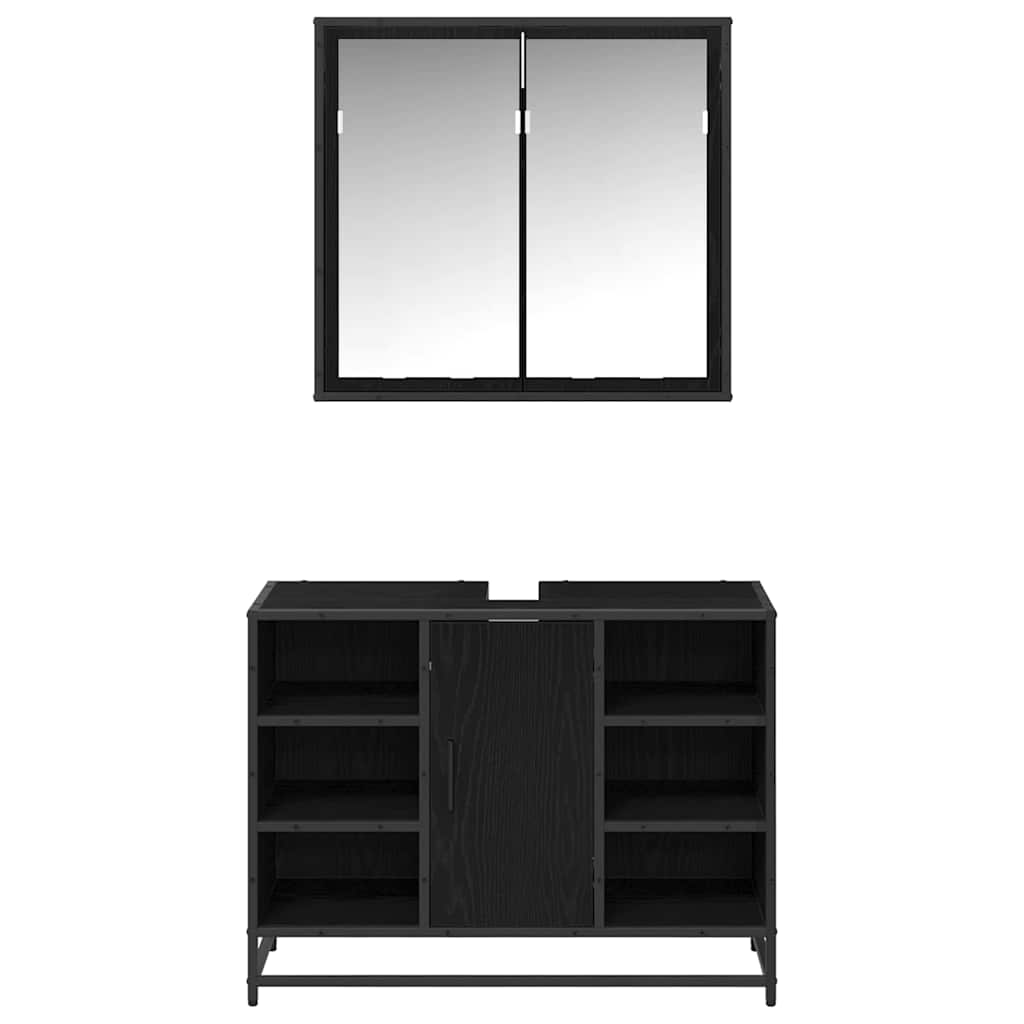 Bathroom Furniture Set 2 pcs Black Oak Engineered Wood