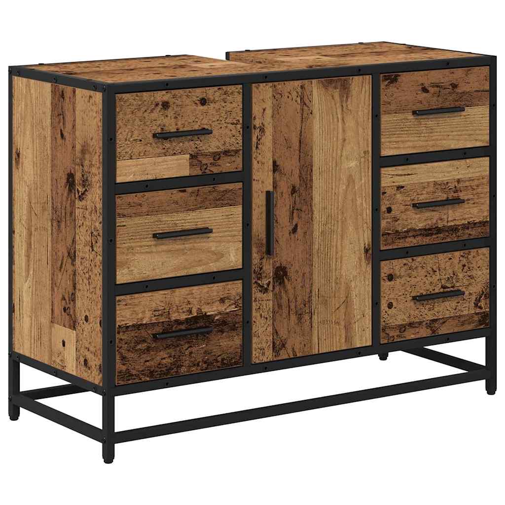 Bathroom Furniture Set with Door 4 pcs Old Wood Engineered Wood