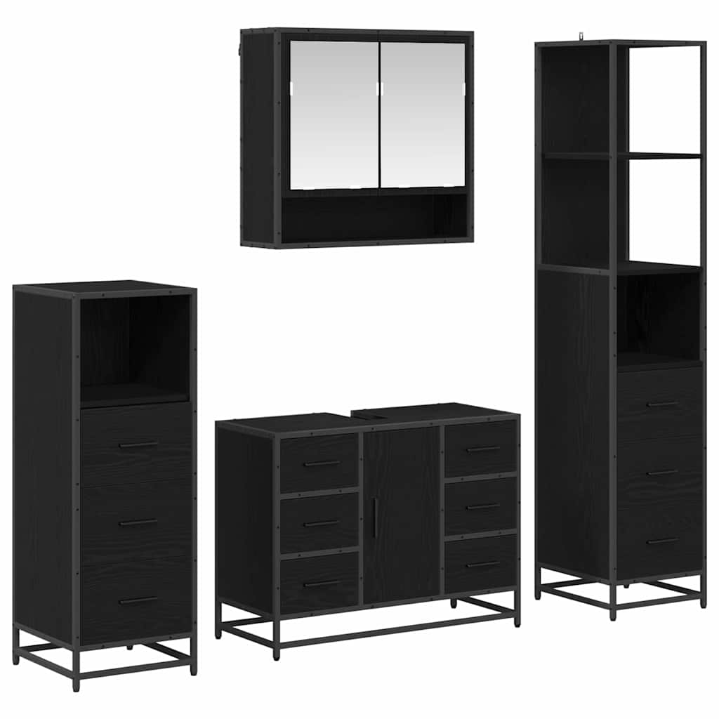 Bathroom Furniture Set 4 pcs Black Oak Engineered Wood