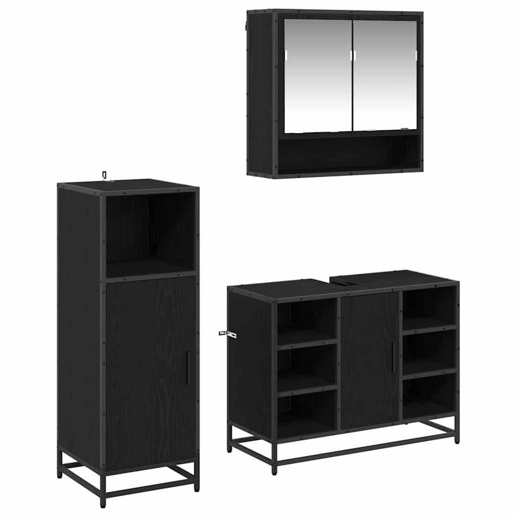 Bathroom Furniture Set 3 pcs Black Oak Engineered Wood
