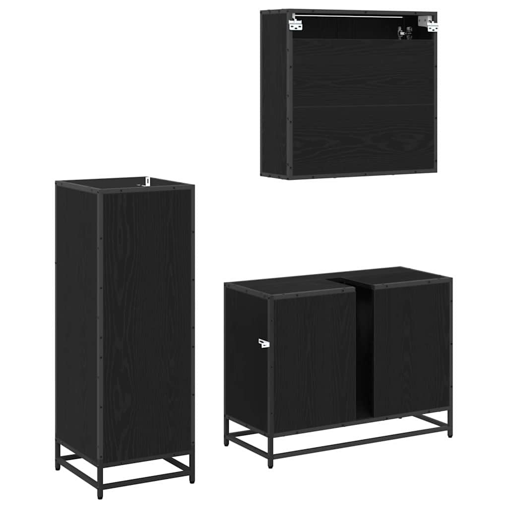Bathroom Furniture Set 3 pcs Black Oak Engineered Wood