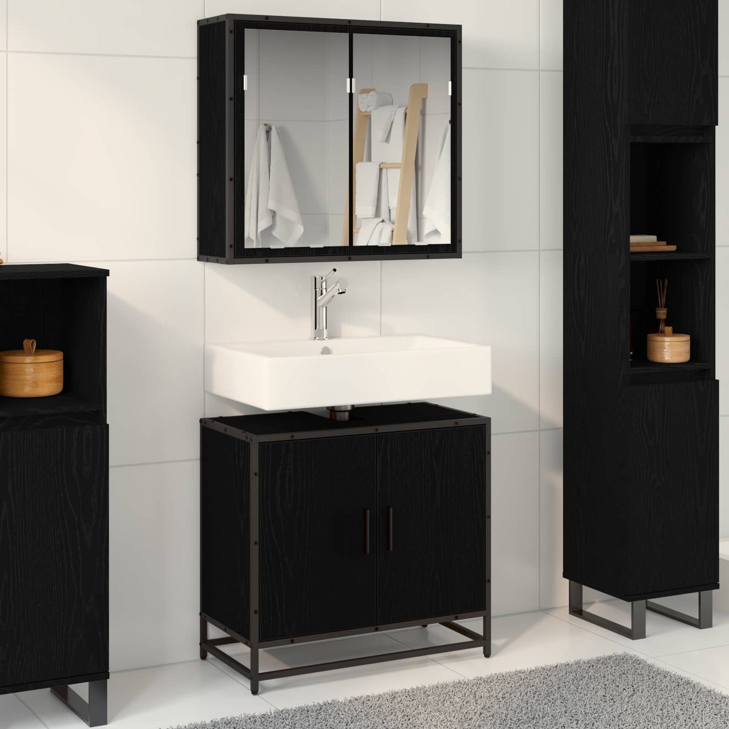 Bathroom Furniture Set 2 pcs Black Oak Engineered Wood
