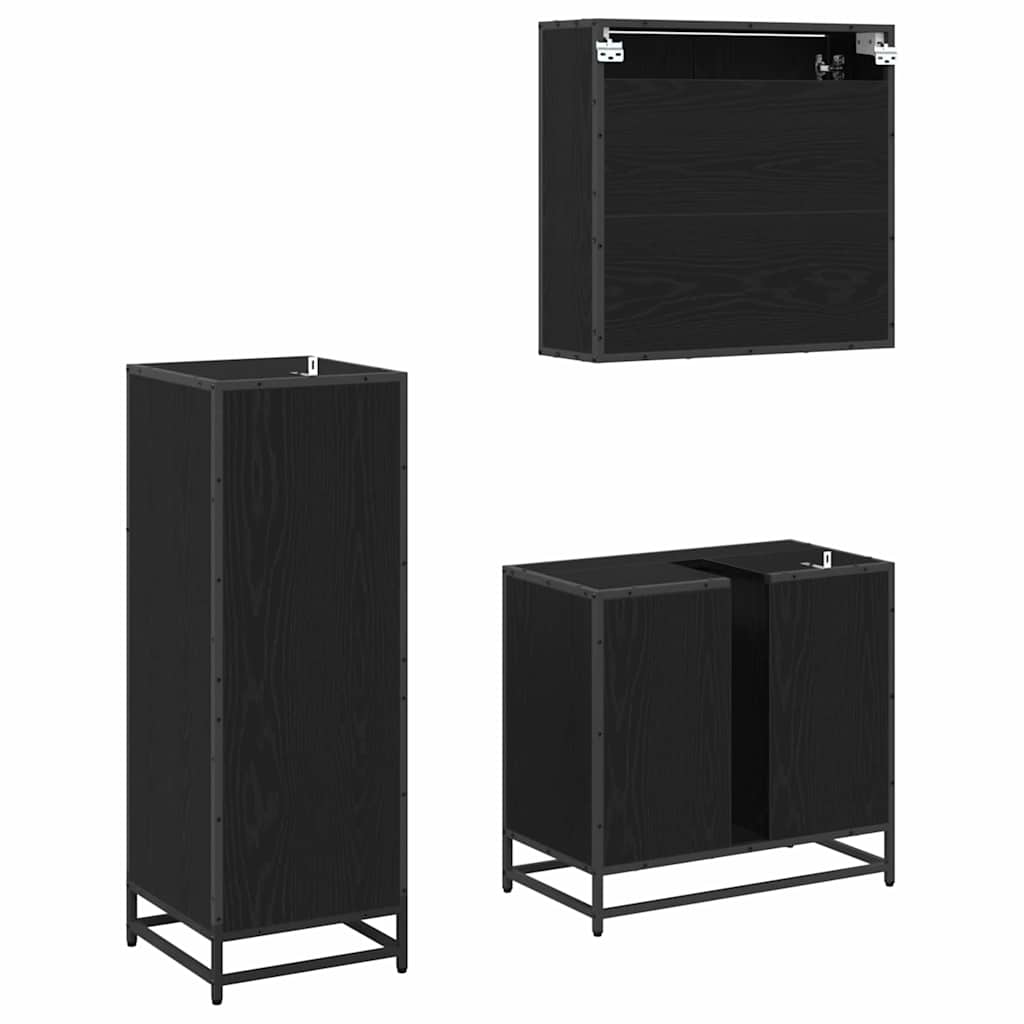Bathroom Furniture Set 3 pcs Black Oak Engineered Wood