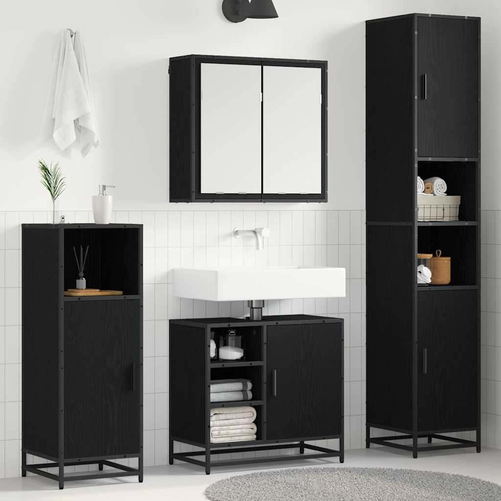 Bathroom Furniture Set 4 pcs Black Oak Engineered Wood