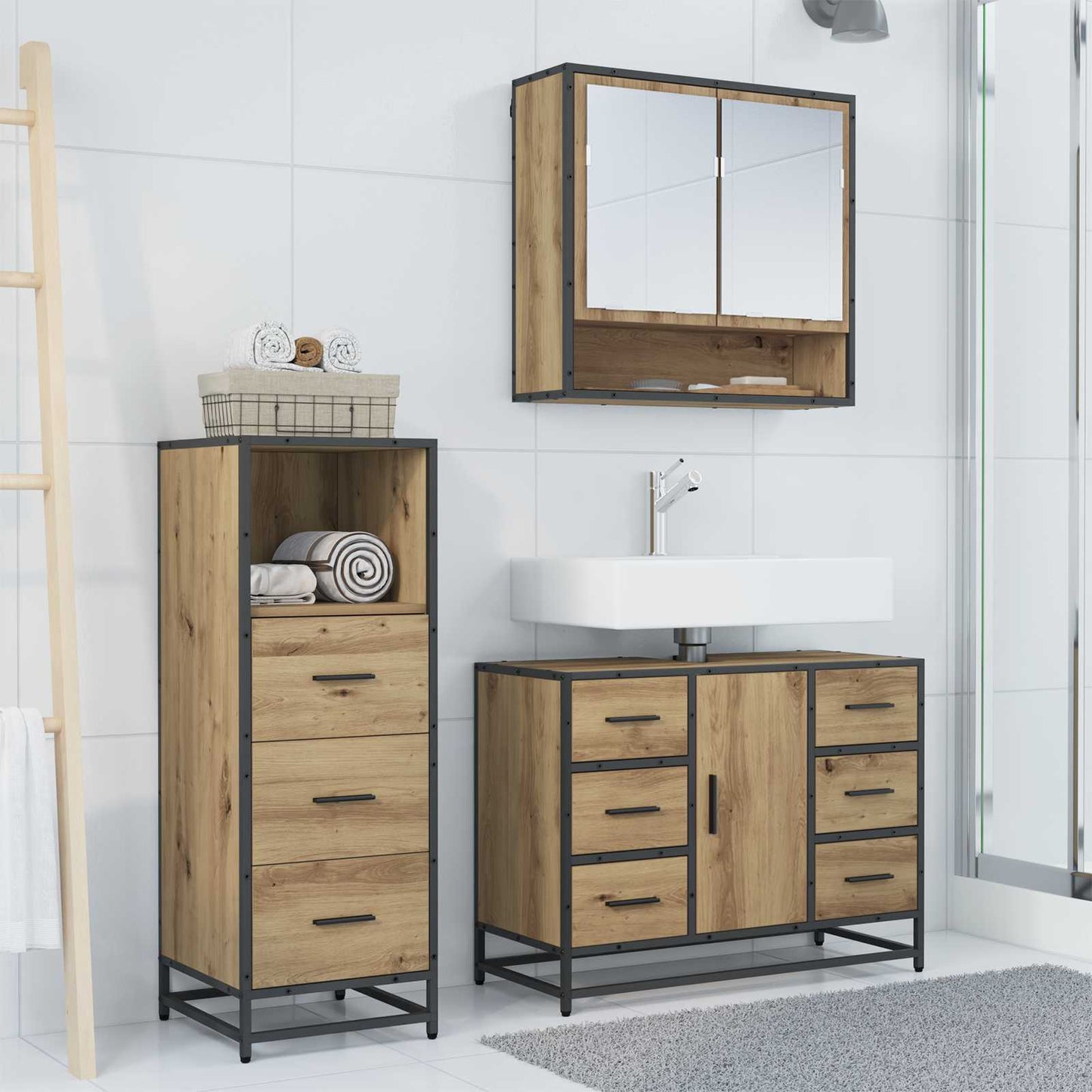 Bathroom Furniture Set 3 pcs Artisan Oak Engineered Wood