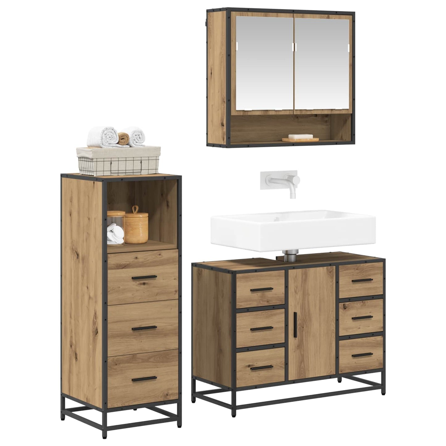 Bathroom Furniture Set 3 pcs Artisan Oak Engineered Wood
