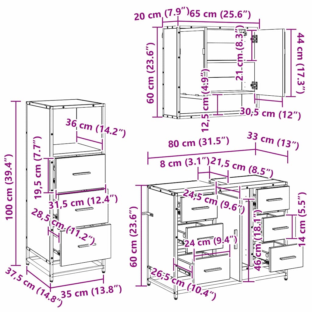Bathroom Furniture Set 3 pcs Artisan Oak Engineered Wood