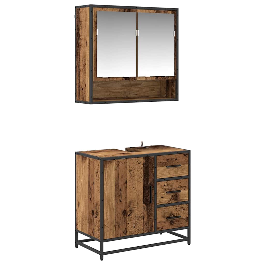 Bathroom Furniture Set with Door 2 pcs Old Wood Engineered Wood