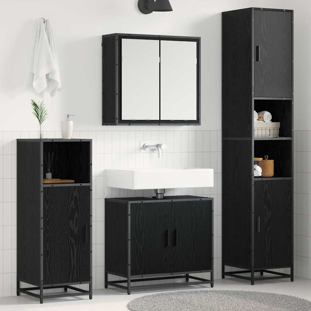 Bathroom Furniture Set 4 pcs Black Oak Engineered Wood