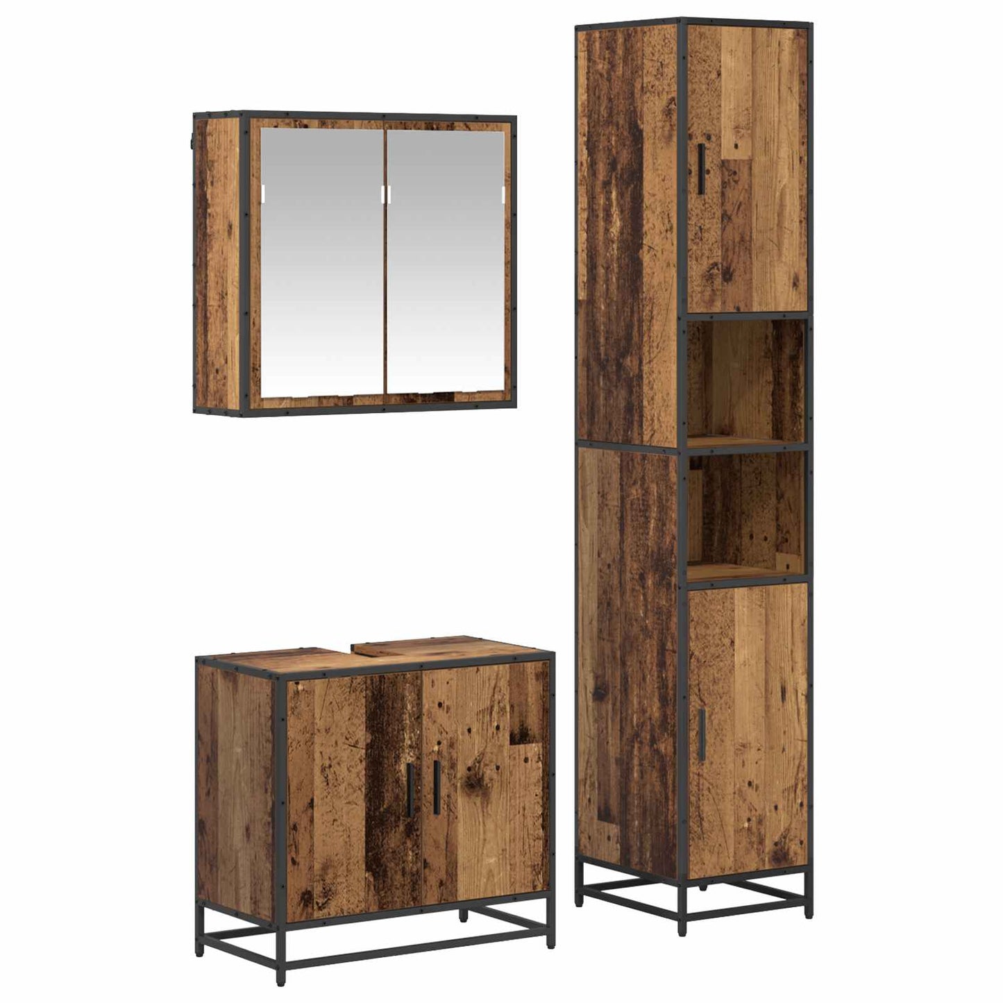Bathroom Furniture Set with Door 3 pcs Old Wood Engineered Wood