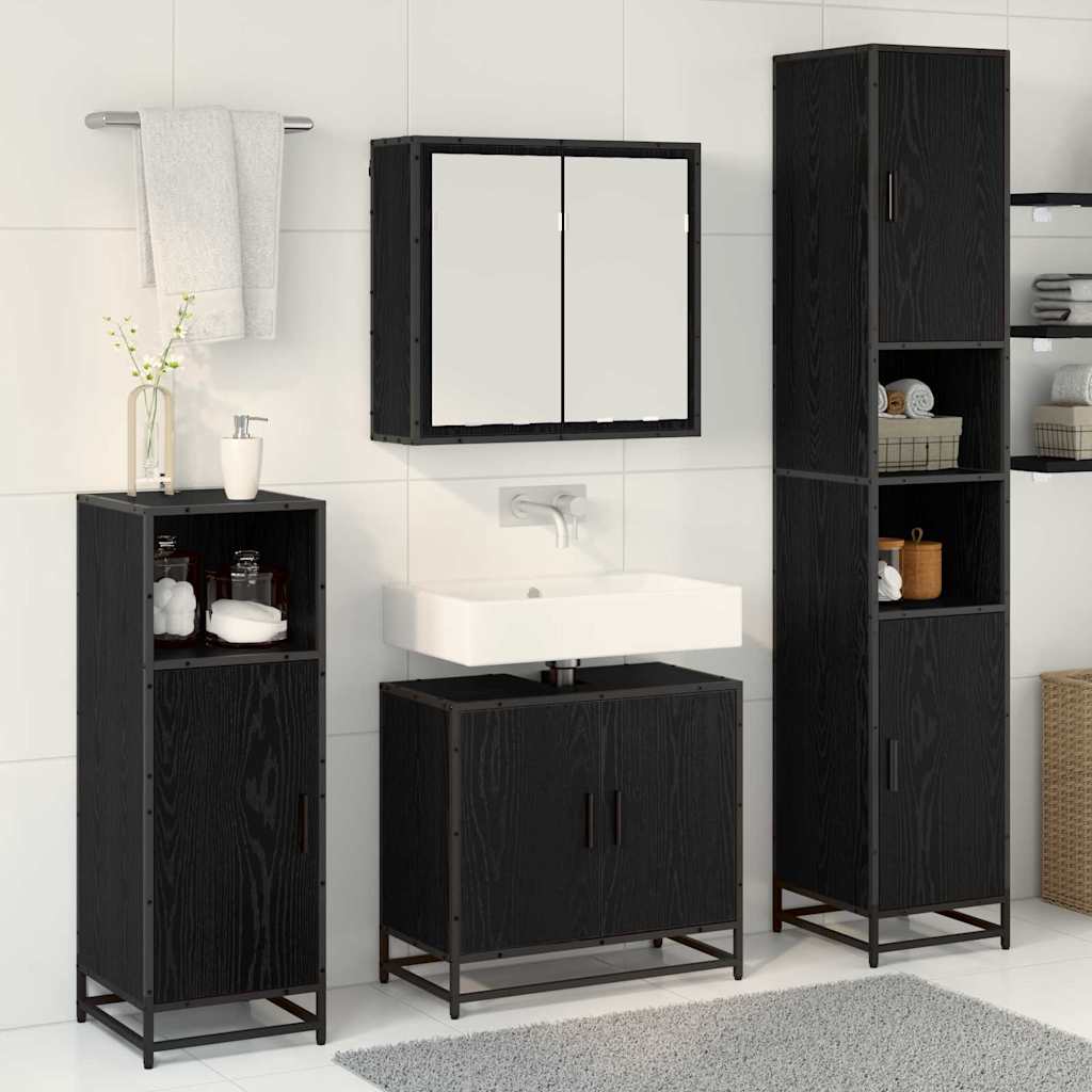 Bathroom Furniture Set 3 pcs Black Oak Engineered Wood
