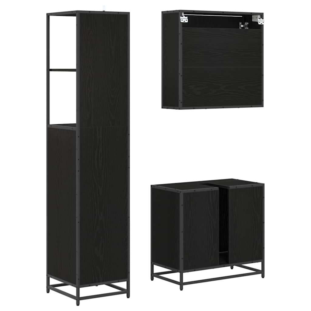 Bathroom Furniture Set 3 pcs Black Oak Engineered Wood