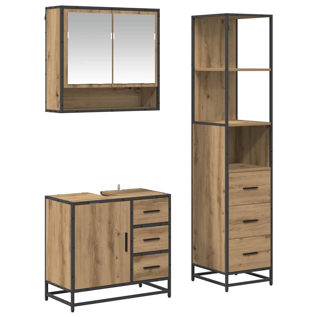 Bathroom Furniture Set 3 pcs Artisan Oak Engineered Wood