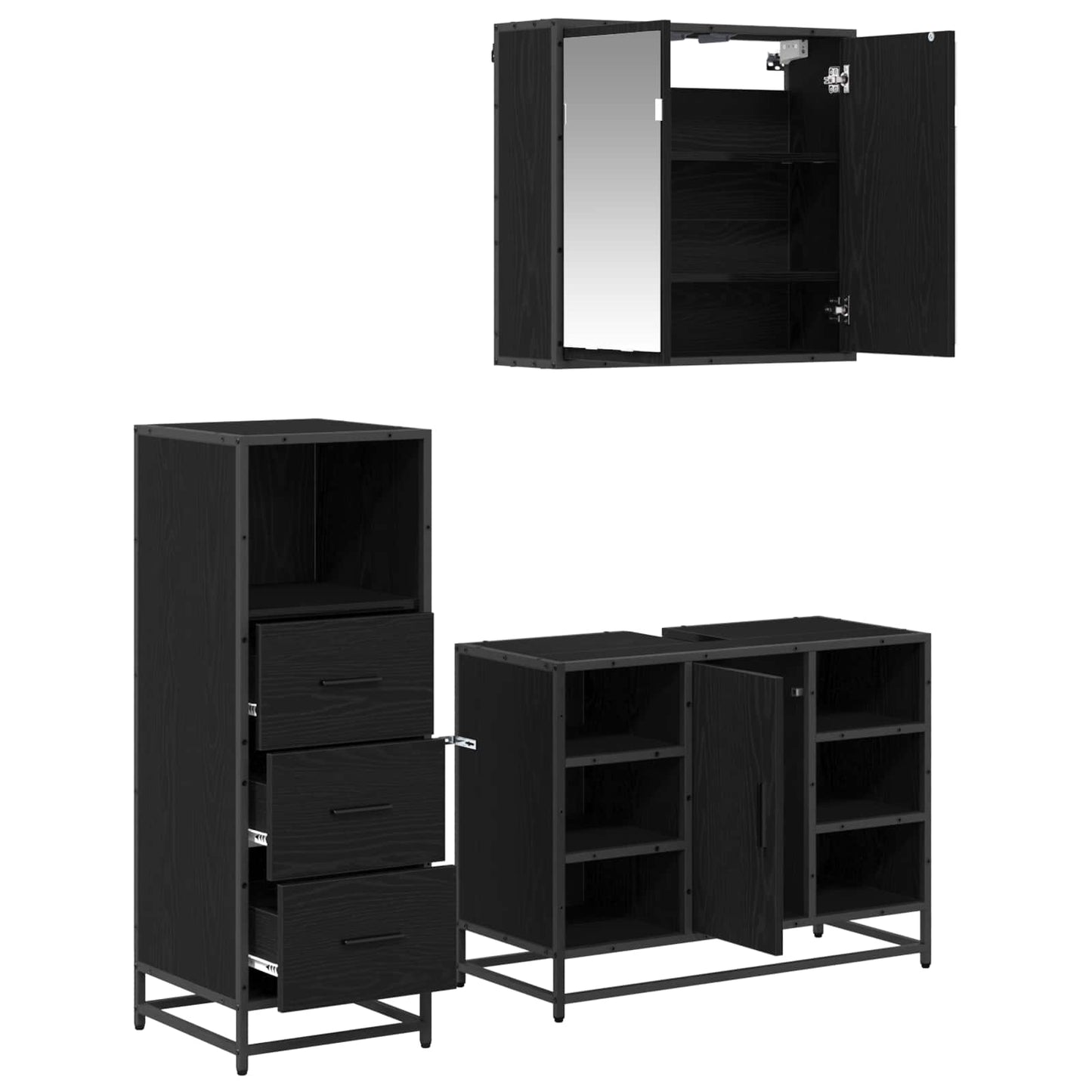 Bathroom Furniture Set 3 pcs Black Oak Engineered Wood