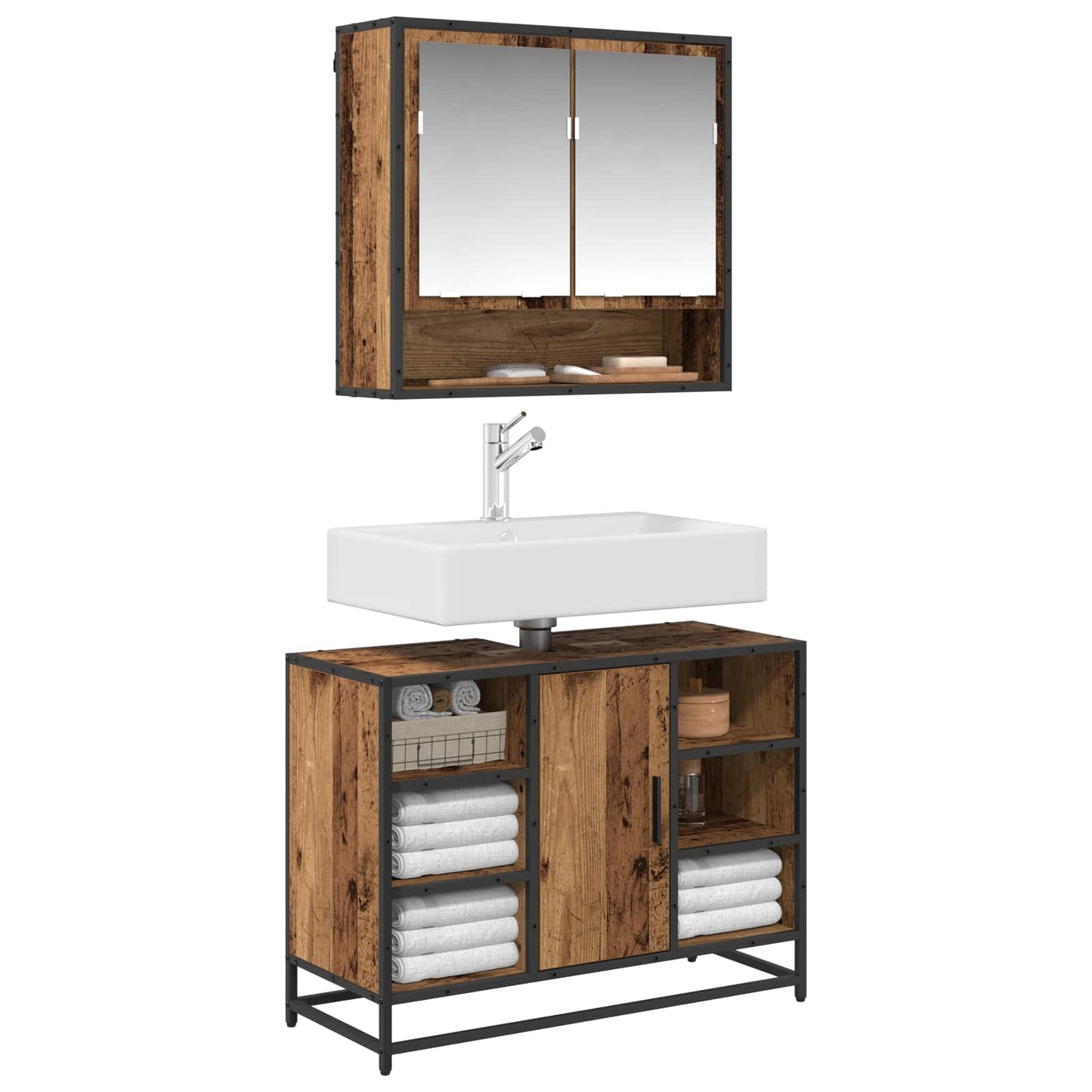 Bathroom Furniture Set with Door 2 pcs Old Wood Engineered Wood