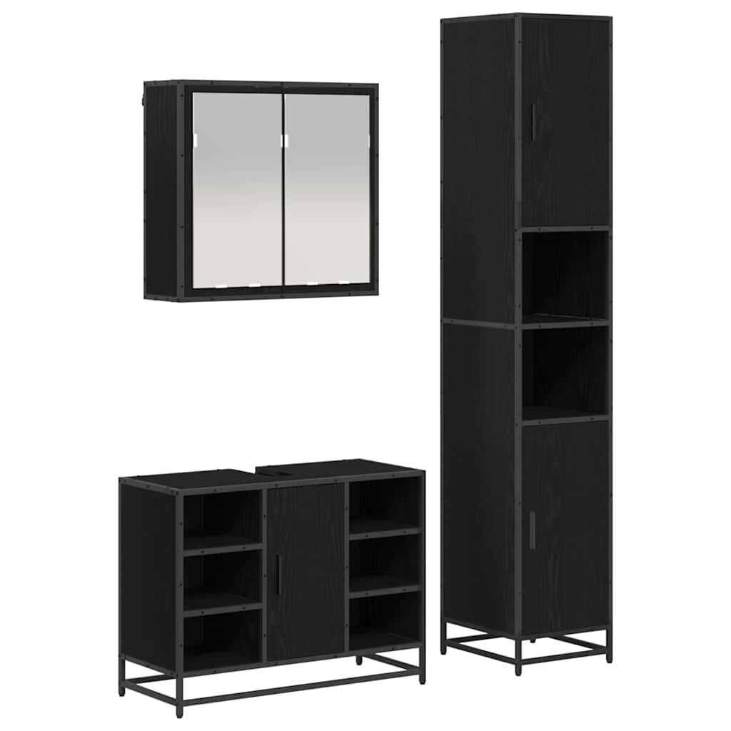 Bathroom Furniture Set 3 pcs Black Oak Engineered Wood