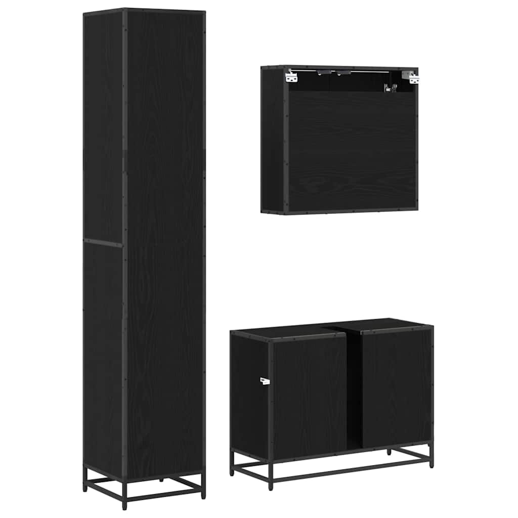 Bathroom Furniture Set 3 pcs Black Oak Engineered Wood