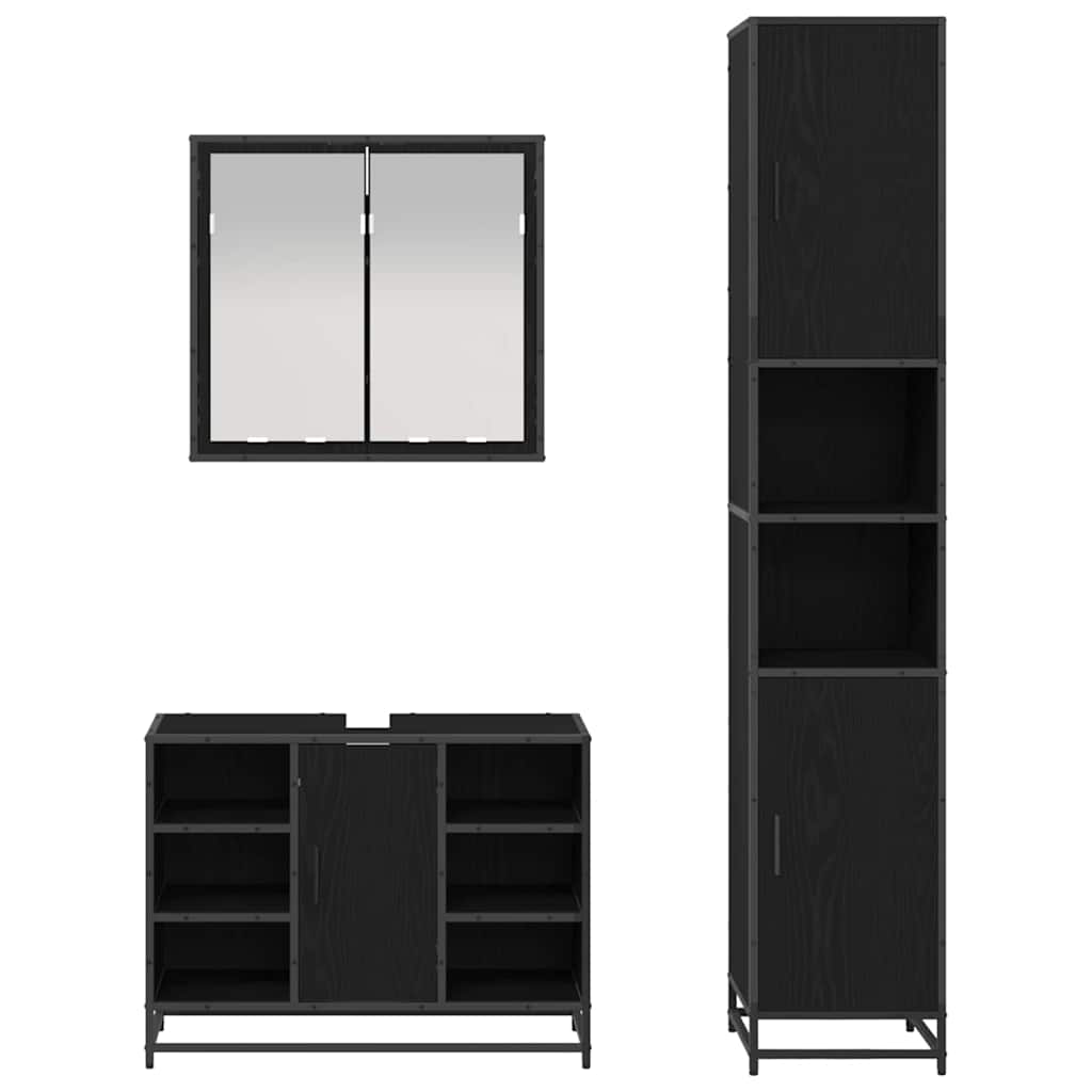 Bathroom Furniture Set 3 pcs Black Oak Engineered Wood