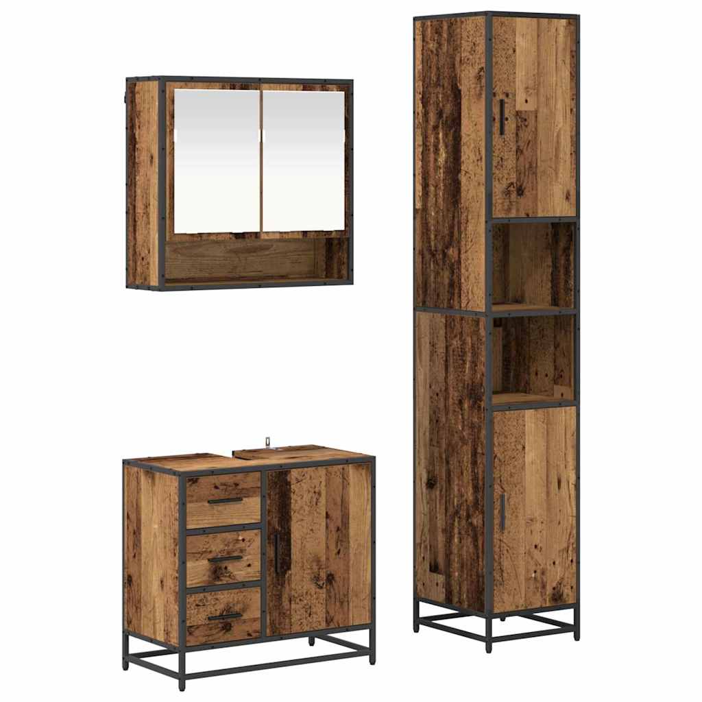 Bathroom Furniture Set with Door 3 pcs Old Wood Engineered Wood