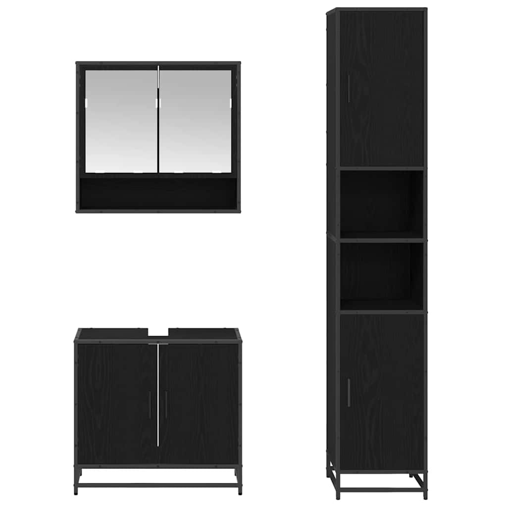 Bathroom Furniture Set 3 pcs Black Oak Engineered Wood
