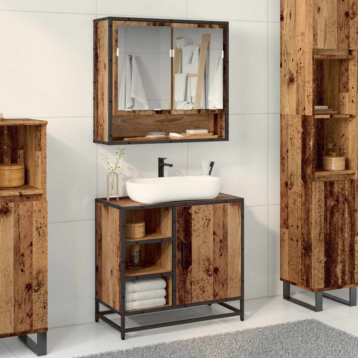 Bathroom Furniture Set 2 pcs Old Wood Engineered Wood