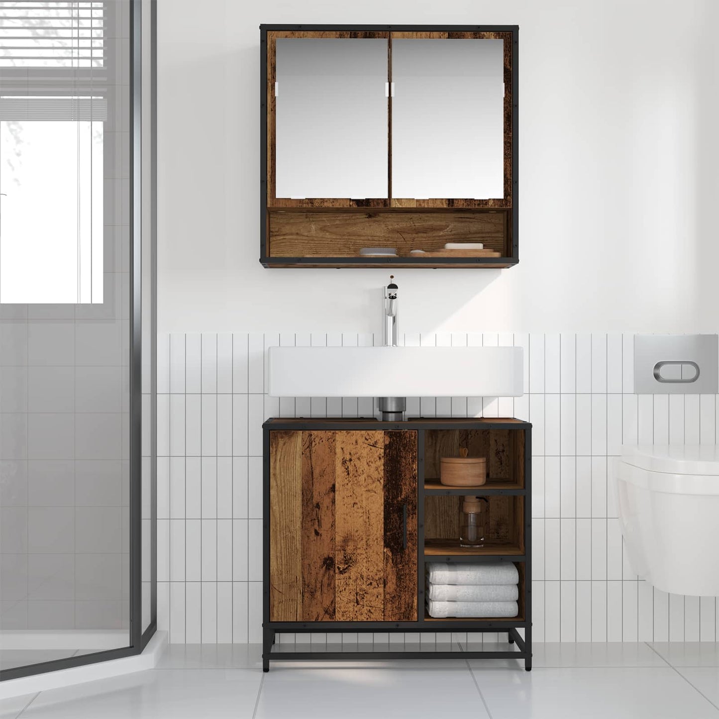 Bathroom Furniture Set 2 pcs Old Wood Engineered Wood
