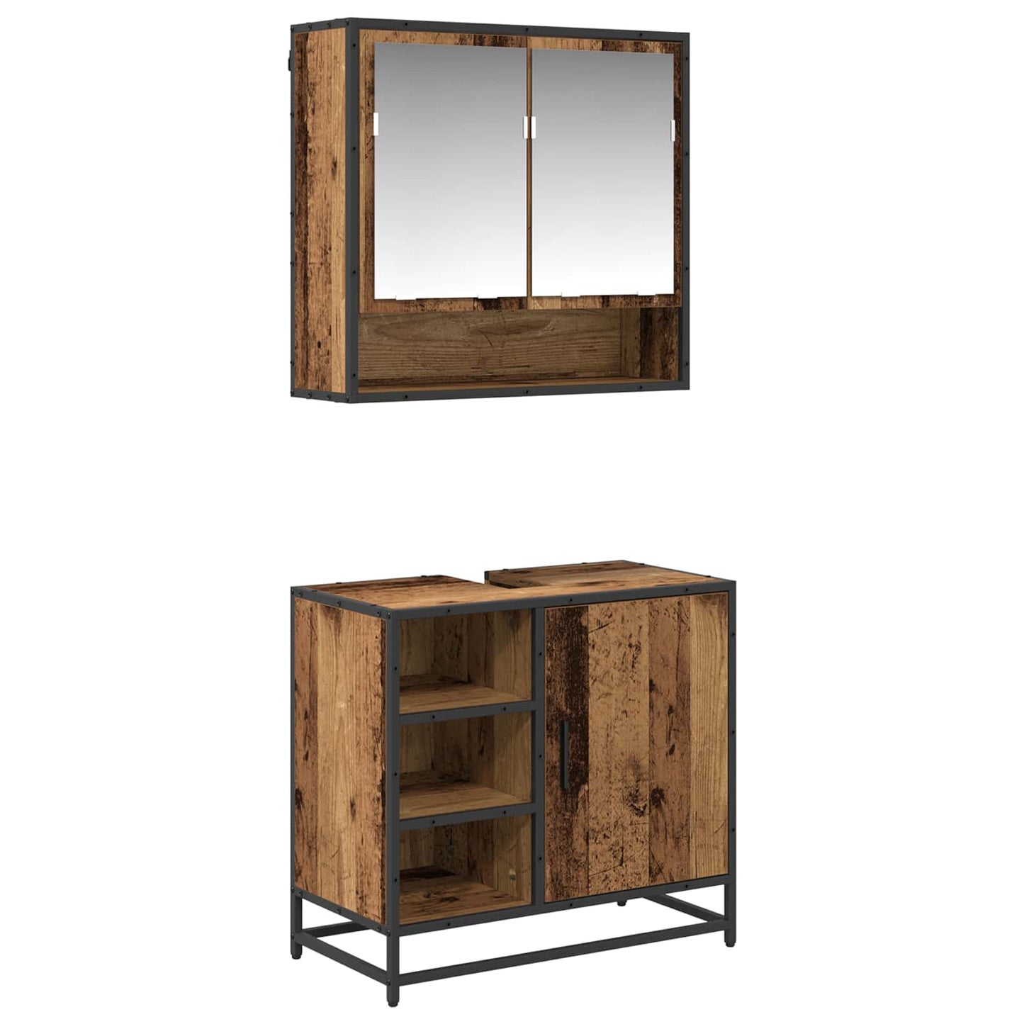 Bathroom Furniture Set 2 pcs Old Wood Engineered Wood