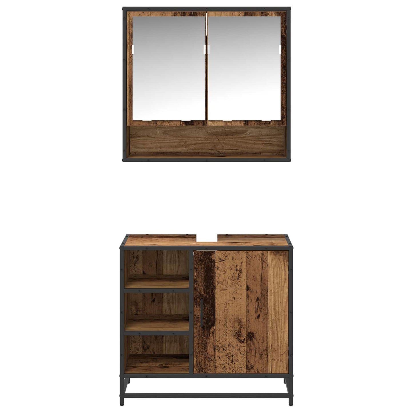 Bathroom Furniture Set 2 pcs Old Wood Engineered Wood