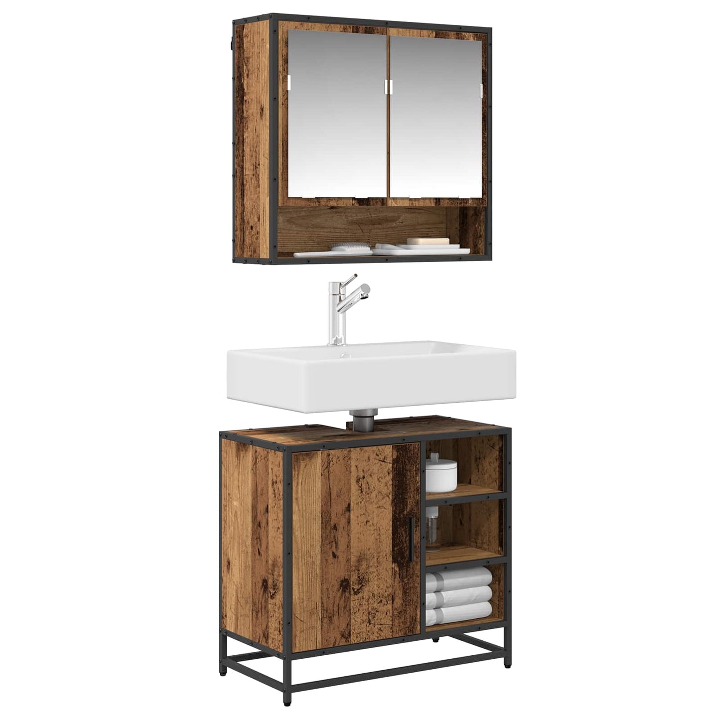 Bathroom Furniture Set 2 pcs Old Wood Engineered Wood