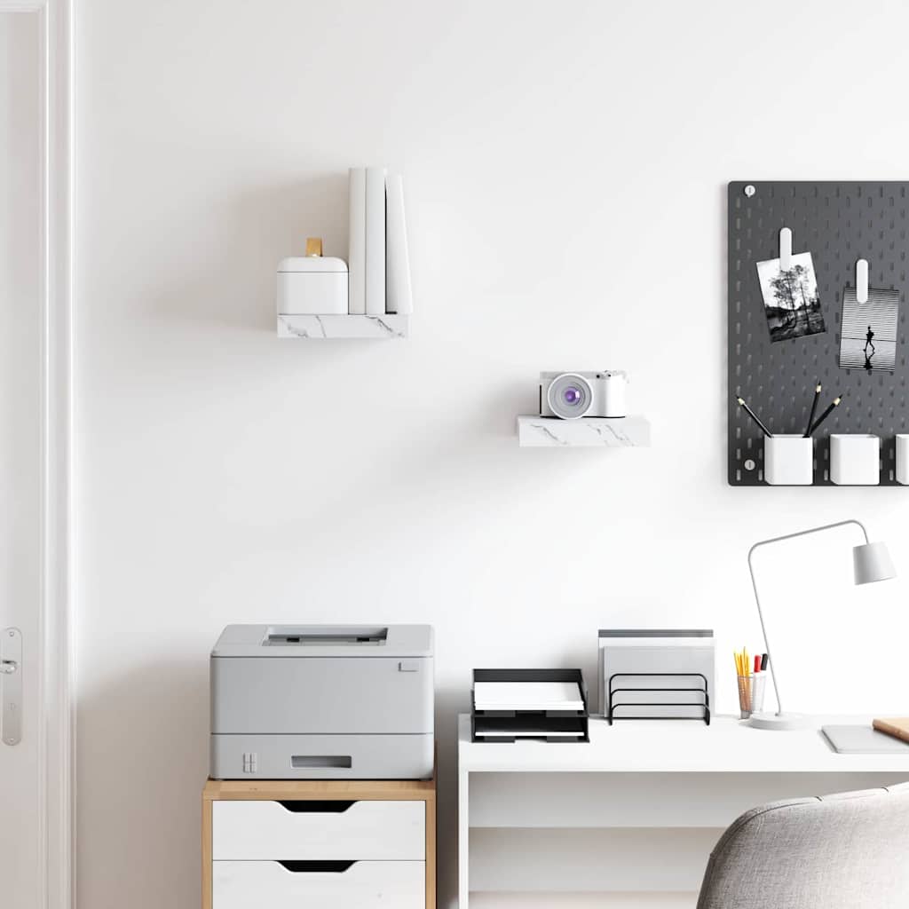 Wall Shelf 2 pcs White Marble 23 x 23.5 x 4 cm Engineered Wood