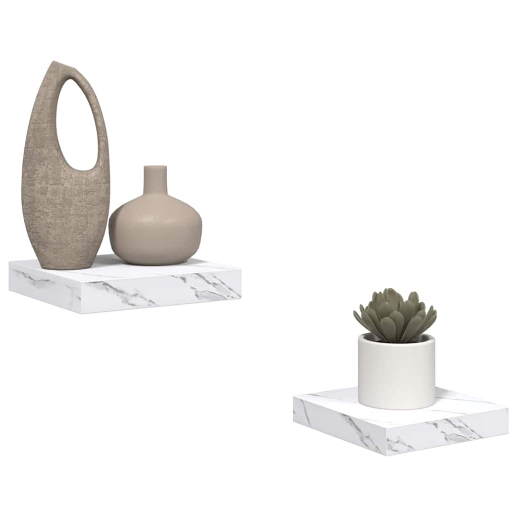 Wall Shelf 2 pcs White Marble 23 x 23.5 x 4 cm Engineered Wood