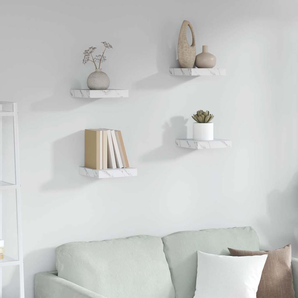 Wall Shelf 4 pcs White Marble 23 x 23.5 x 4 cm Engineered Wood