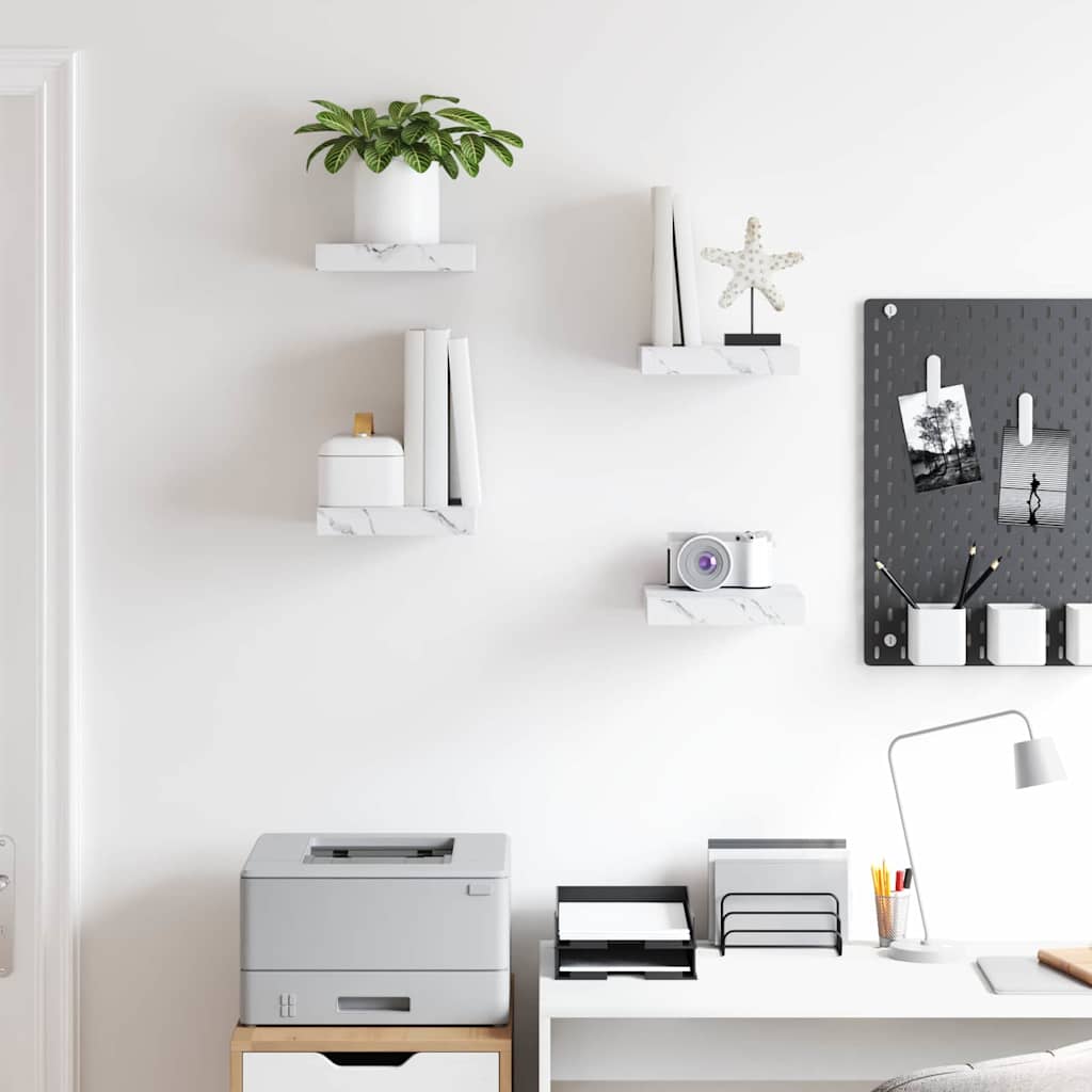 Wall Shelf 4 pcs White Marble 23 x 23.5 x 4 cm Engineered Wood