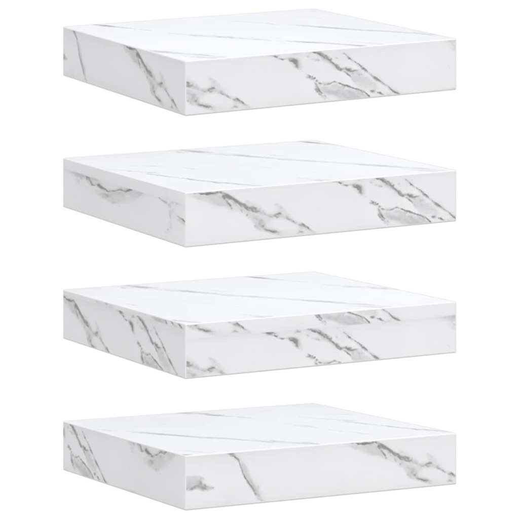Wall Shelf 4 pcs White Marble 23 x 23.5 x 4 cm Engineered Wood