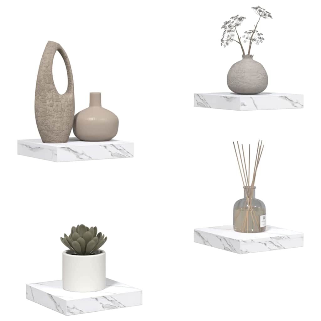 Wall Shelf 4 pcs White Marble 23 x 23.5 x 4 cm Engineered Wood