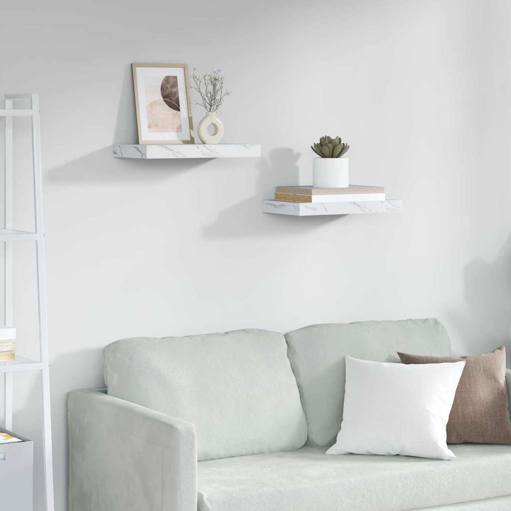 Wall Shelf 2 pcs White Marble 40 x 23.5 x 3.8 cm