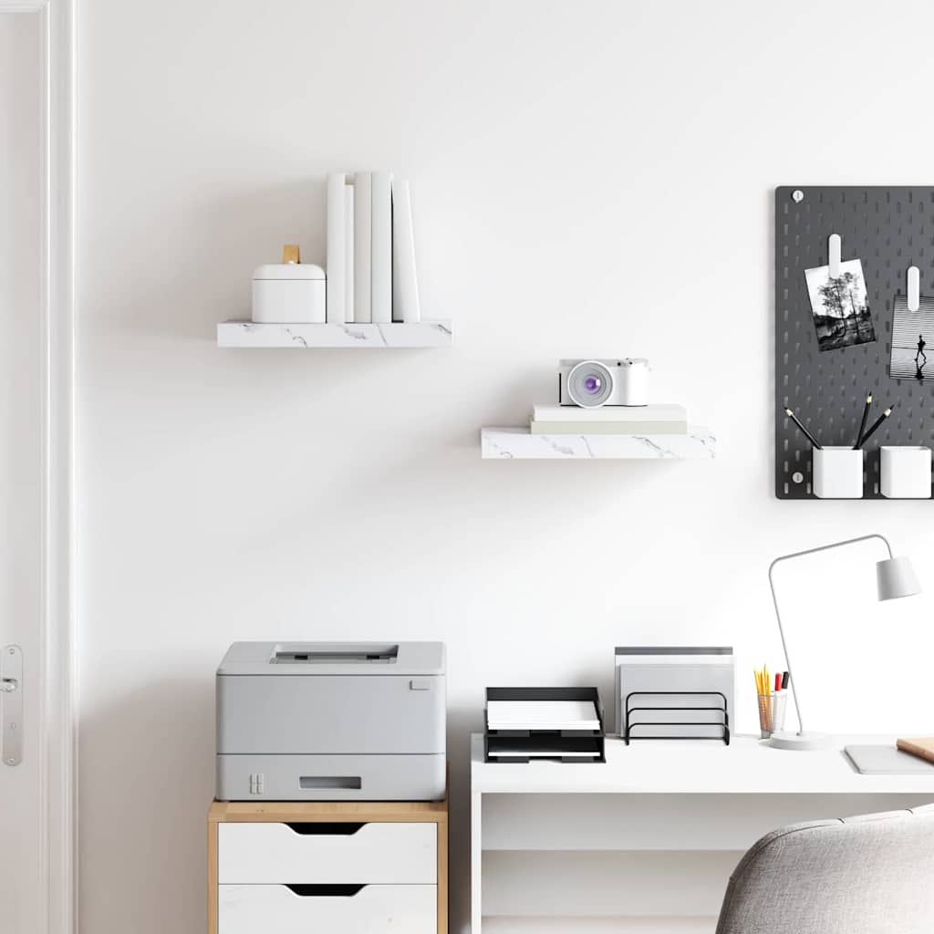 Wall Shelf 2 pcs White Marble 40 x 23.5 x 3.8 cm