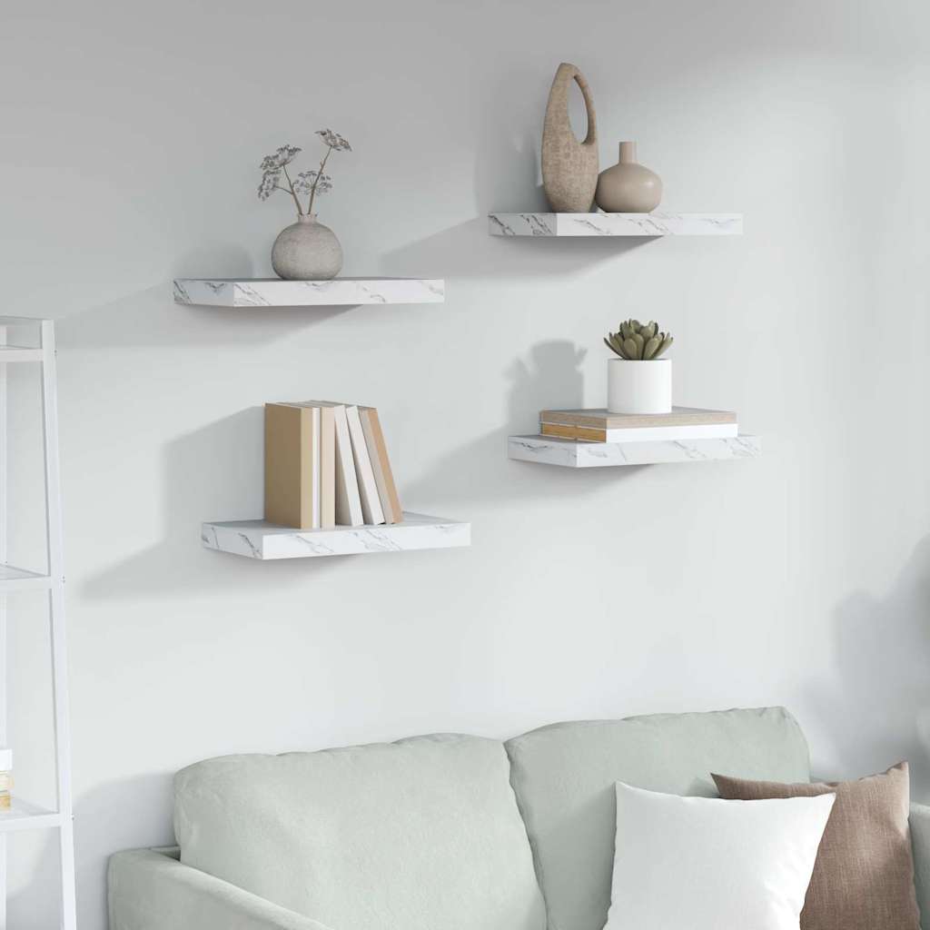 Wall Shelf 4 pcs White Marble 40 x 23.5 x 3.8 cm