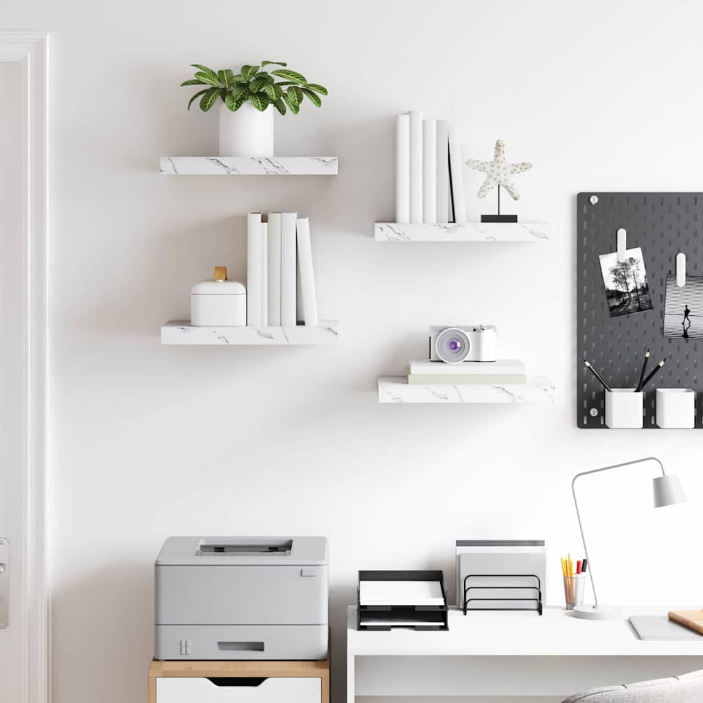 Wall Shelf 4 pcs White Marble 40 x 23.5 x 3.8 cm