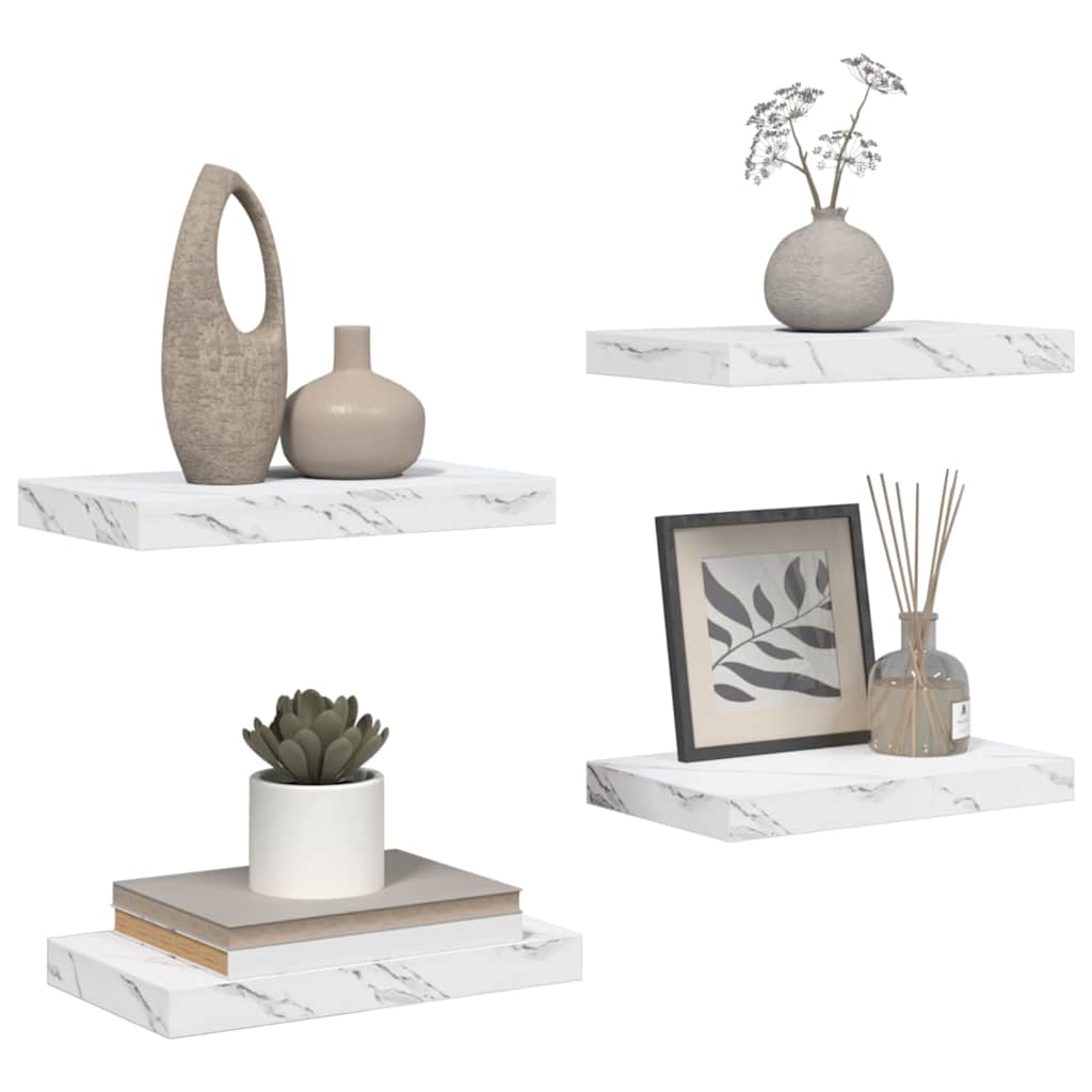 Wall Shelf 4 pcs White Marble 40 x 23.5 x 3.8 cm