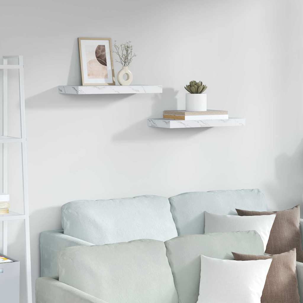 Wall Shelf 2 pcs White Marble 50 x 23.5 x 3.8 cm