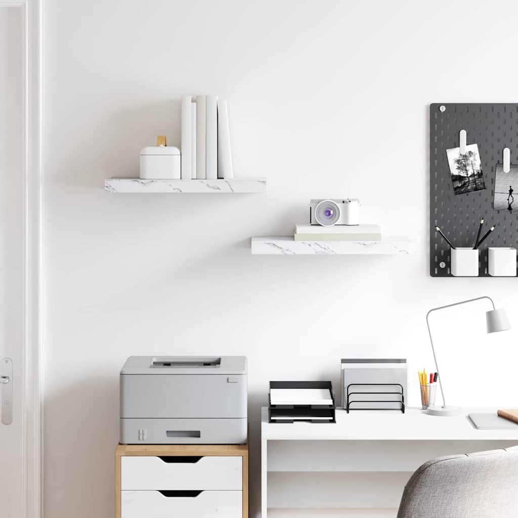 Wall Shelf 2 pcs White Marble 50 x 23.5 x 4 cm Engineered Wood