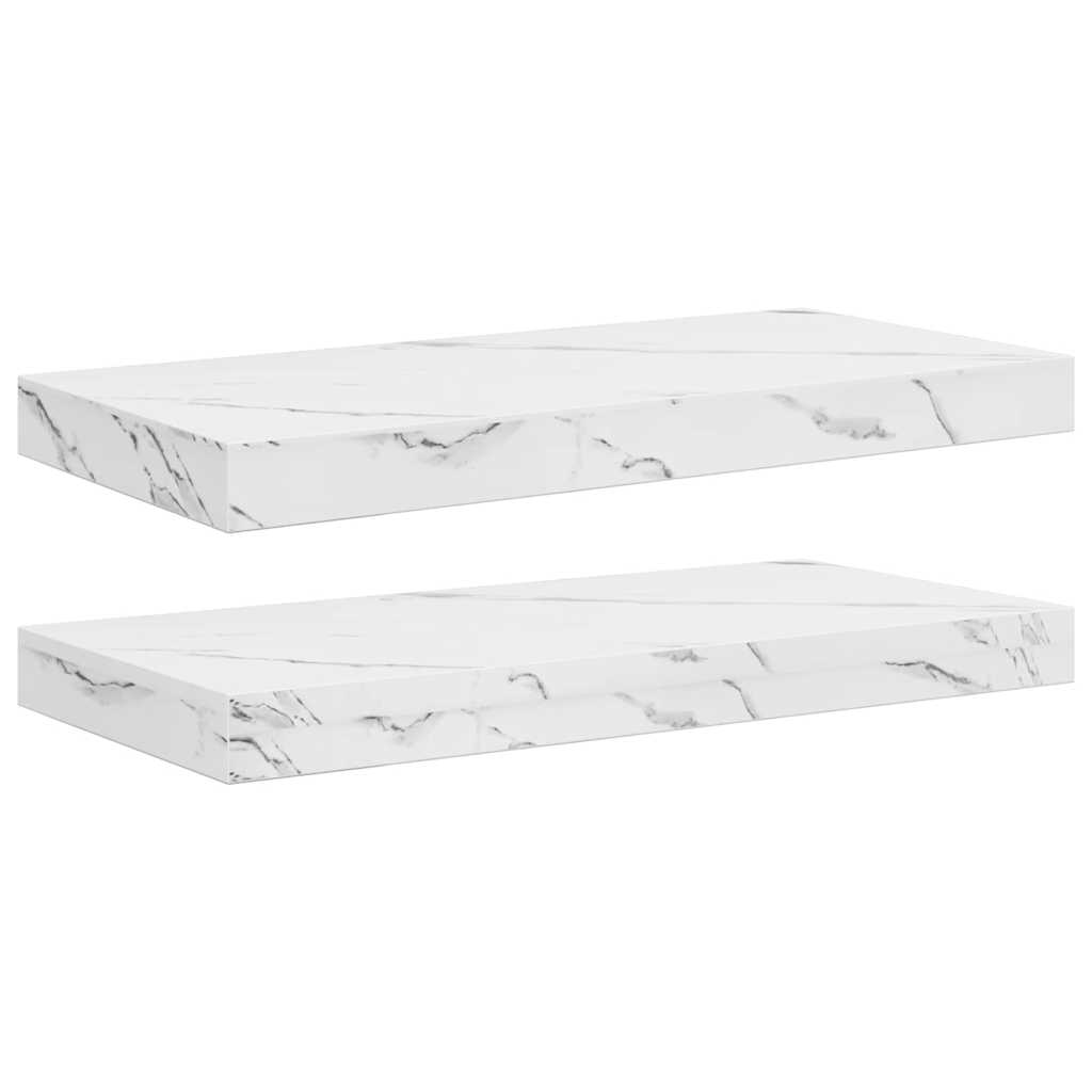 Wall Shelf 2 pcs White Marble 50 x 23.5 x 4 cm Engineered Wood