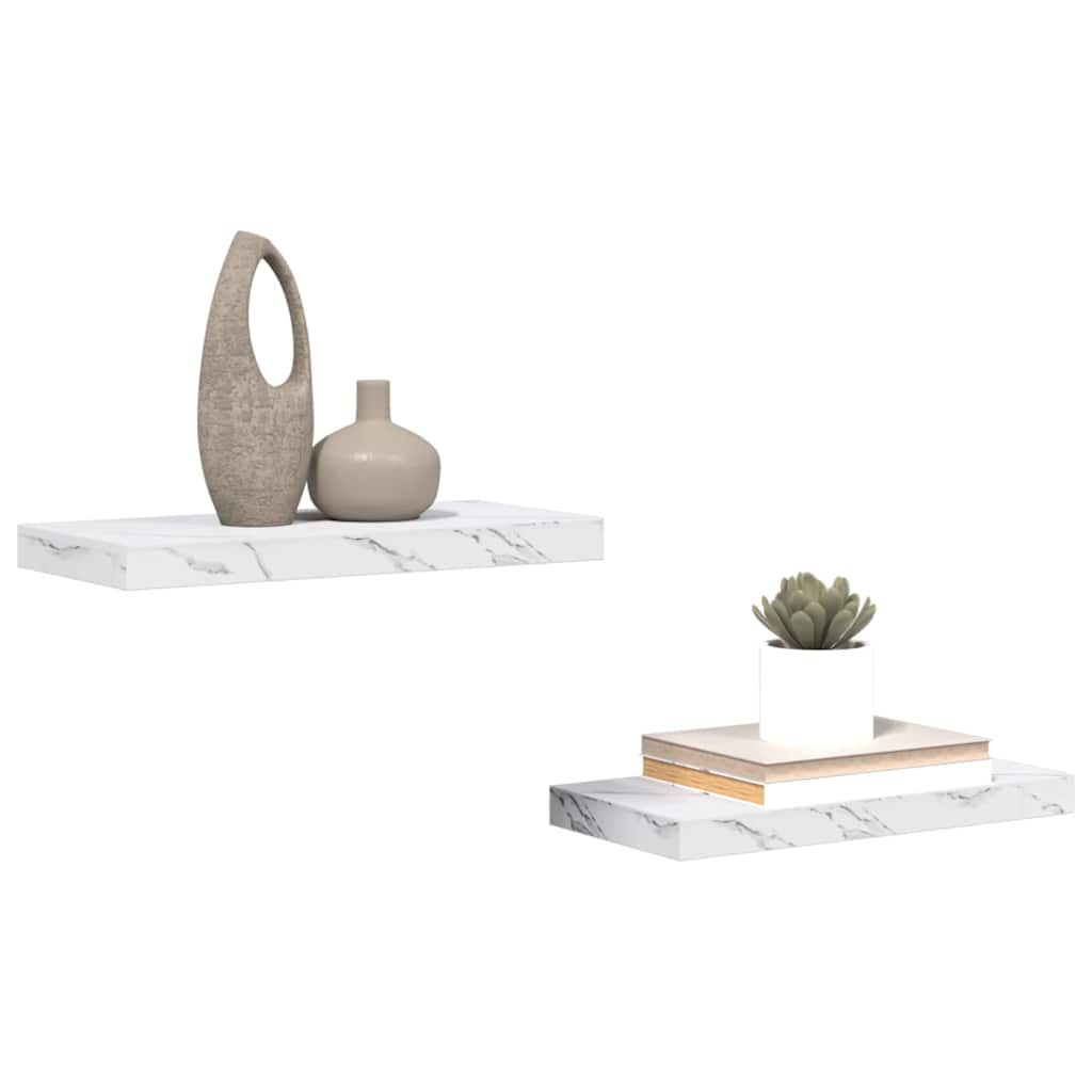 Wall Shelf 2 pcs White Marble 50 x 23.5 x 3.8 cm
