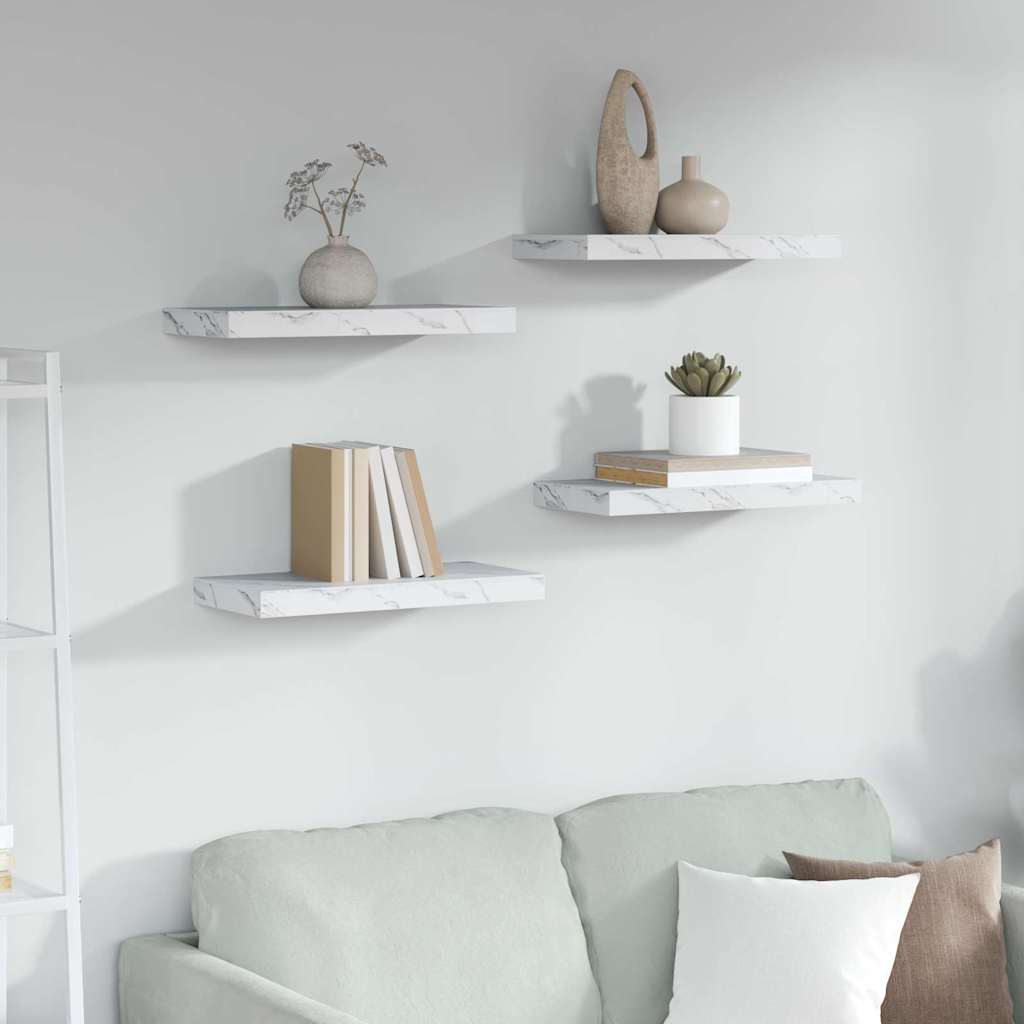 Wall Shelf 4 pcs White Marble 50 x 23.5 x 3.8 cm